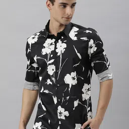 RARE RABBIT Men Black & White Custom Slim Fit Floral Printed Cotton Casual Shirt-picture-16