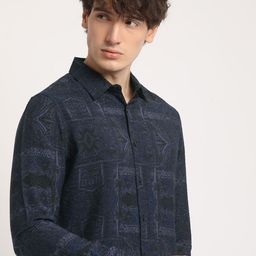 THE BEAR HOUSE Men Abstract Graphic Print Slim Fit Casual Shirt-picture-39