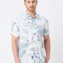 VALEN CLUB Abstract Printed Twill Modern Slim Fit Opaque Casual Shirt-image-98