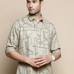 INVICTUS Club Slim Fit Geometric Printed Spread Collar Cotton Shirt-picture-11