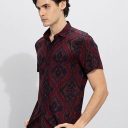Snitch Men Maroon & Black Printed Slim Fit Opaque Casual Shirt-image-52