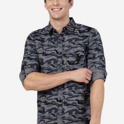 JADE BLUE Camouflage Printed Slim Fit Opaque Cotton Casual Shirt-image-42