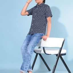 Crimsoune Club Boys Classic Slim Fit Geometric Printed Pure Cotton Casual Shirt-image-105