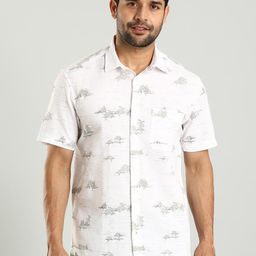 Indian Terrain Classic Slim Fit Floral Printed Cotton Linen Casual Shirt-image-44