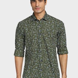 ColorPlus Men Green Tailored Fit Floral Printed Casual Shirt-image-17