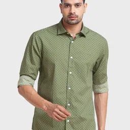 ColorPlus Men Green Tailored Fit Printed Organic Cotton Casual Shirt-image-43