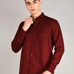 TIM PARIS Spread Collar Long Sleeves Standard Micro Ditsy Printed Pure Cotton Casual Shirt-image-75