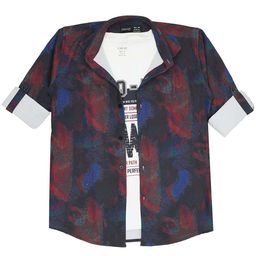 CAVIO Boys Abstract Printed Spread Collar Roll-Up Sleeves Cotton Casual Shirt & T-Shirt-image-63