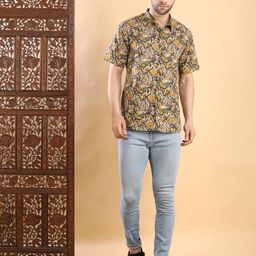 Streaks & Crosses Smart Kalamkari Printed Spread Collar Cotton Casual Shirt-image-72