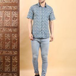 Streaks & Crosses Smart Geometric Printed Spread Collar Cotton Casual Shirt-image-63