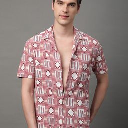 Voroxy Men Smart Printed Spread Collar Short Sleeves Regular Fit Casual Shirt-image-41