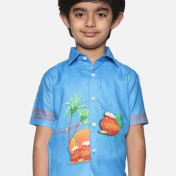 Sethukrishna Boys Turquoise Blue Printed Casual Shirt-picture-56