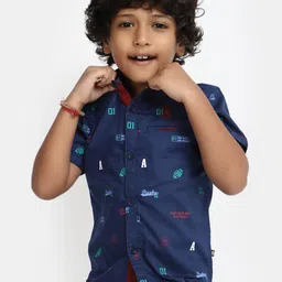 V-Mart Boys Regular Fit Typography Printed Short Sleeve Pure Cotton Casual Shirt-image-19