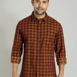 Indian Terrain Checked Cotton Spread Collar Slim Fit Casual Shirt-picture-4