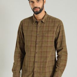 Indian Terrain Spread Collar Long Sleeves Checked Slim Fit Casual Shirt-image-80