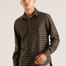 Indian Terrain Horizontal Stripes Spread Collar Long Sleeves Cotton Slim Fit Casual Shirt-picture-10