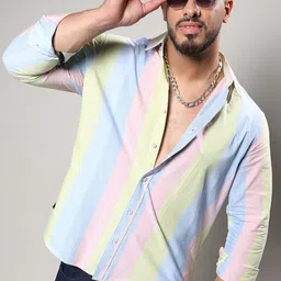 Instafab Plus Vertical Striped Cotton Classic Casual Shirt-image-91