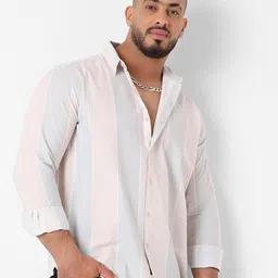 Instafab Plus Classic Slim Collar Striped Spread Collar Long Sleeve Cotton Casual Shirt-image-77