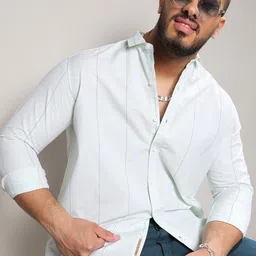 Instafab Plus Size Classic Striped Cotton Casual Shirt-image-50