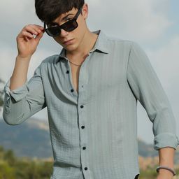 Campus Sutra Men Relaxed Fit Spread Collar Textured Casual Shirt-picture-11