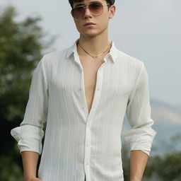 Campus Sutra Men Relaxed Fit Spread Collar Textured Cotton Casual Shirt-image-67