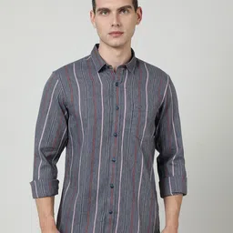 Crocodile Slim Fit Multi Stripes Cotton Striped Casual Shirt-image-2