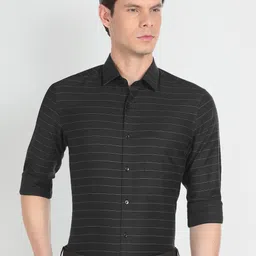 Arrow Horizontal Striped Twill Pure Cotton Formal Shirt-image-77
