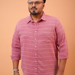 HIGHLANDER Plus Size Horizontal Stripes Opaque Cotton Casual Shirt-image-8