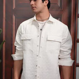 LOCOMOTIVE Men Premium Embossed Textured Utility Pocket Oversized Overshirt-image-41