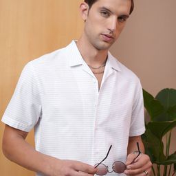 LOCOMOTIVE Premium Cotton Linen Waffle Textured Cuban Collar Relaxed Shirt-image-90