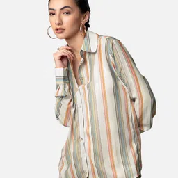 NEOFAA Women White Multi Stripes Striped Casual Shirt-picture-20