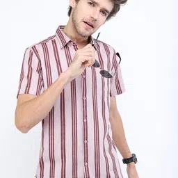 HIGHLANDER Men Rose Slim Fit Striped Casual Shirt-image-71