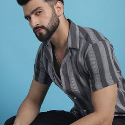 Indian Needle Men Classic Cuban Collar Pure Cotton Striped Casual Shirt-image-74