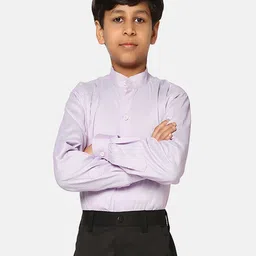 TAHVO Boys Mandarin Collar Slim Fit Opaque Striped Casual Shirt-image-88