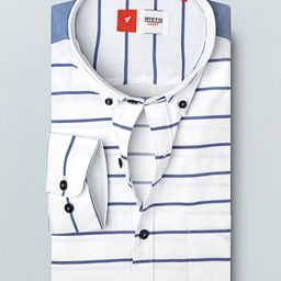 INVICTUS Men White & Blue Slim Fit Horizontal Stripes Casual Shirt-image-63