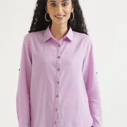SAADAA Spread Collar Cotton Linen Casual Shirt-picture-42