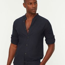Trendyol Men Navy Blue Mandarin Collar Pure Cotton Casual Shirt-picture-38