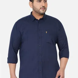 John Pride Men Navy Blue Solid Linen Cotton Plus Size Casual Shirt-image-79