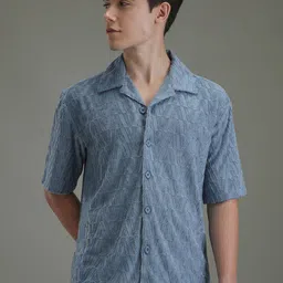 Banana Club Men Classic Fit Self Design Cuban Collar Casual Shirt-image-77