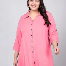 Indietoga Plus Size Classic Spread Collar Longline Casual Shirt-51