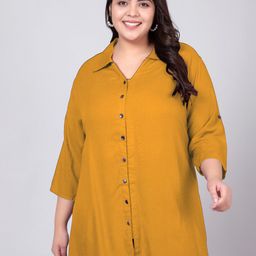 Indietoga Plus Size Classic Spread Collar Longline Casual Shirt-image-50