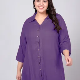 Indietoga Plus Size Classic Spread Collar Longline Casual Shirt-picture-41