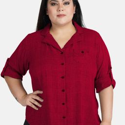 Indietoga Women Plus Size Checked Cotton Shirt-image-30