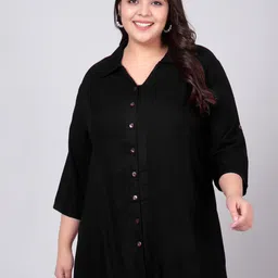 Indietoga Plus Size Classic Spread Collar Longline Casual Shirt-picture-28