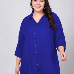 Indietoga Plus Size Classic Spread Collar Longline Casual Shirt-image-89