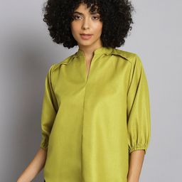 Chemistry Mandarin Collar Cuffed Sleeves Cotton Shirt Style Top-picture-46