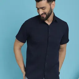Indian Needle Classic Fit Striped Textured Spread Collar Wrinkle Free Casual Shirt-image-99