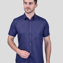 PRINTCULTR Classic Spread Collar Short Sleeves Cotton Linen Casual Shirt-image-1
