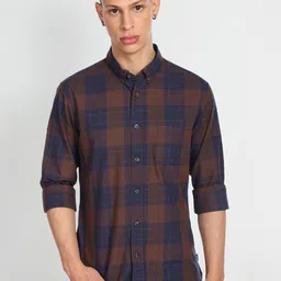 Flying Machine Slim Fit Checked  Button-Down Collar Pure Cotton Casual Shirt-image-46