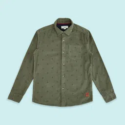 Pantaloons Junior Boys Olive Green Printed Cotton Casual Shirt-picture-37